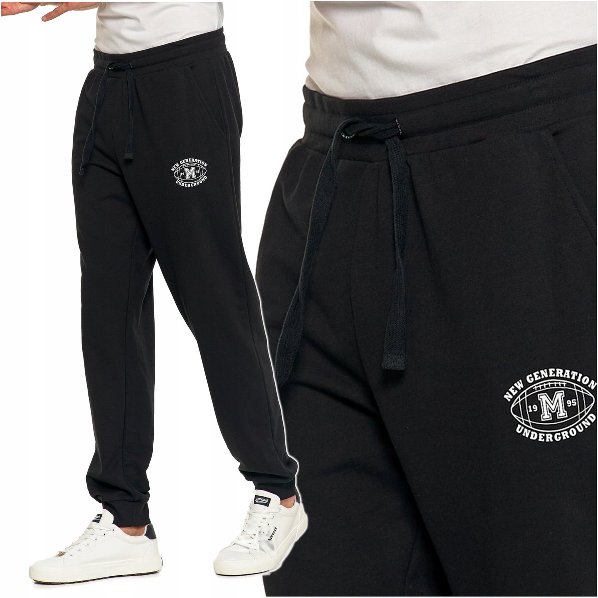 SPODNIE DRESOWE MĘSKIE MORAJ Typu Joggery Czarne Wiązane Ze Ściągaczami L