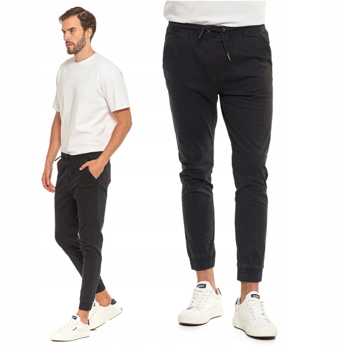 Czarne Joggery Męskie Wiązane SPODNIE Wygodne ze ściągaczami MORAJ r. 33