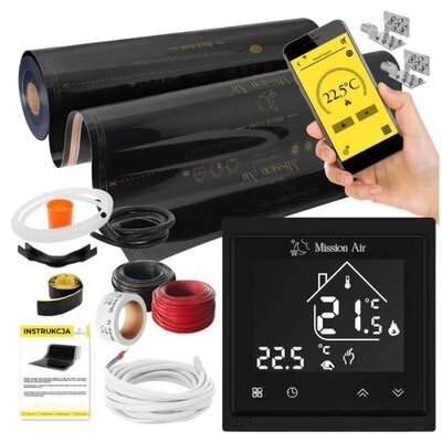 Folia grzewcza na podczerwień MISSION AIR Black Gold PTC 160W/m2 7m² szer. 100cm + regulator Libra Czarny Wi-Fi