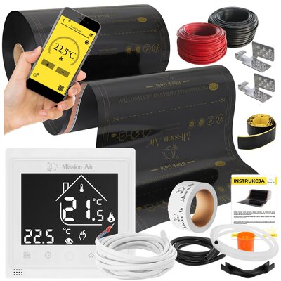 Folia grzewcza na podczerwień MISSION AIR 160 W/m2 Black Gold PTC 3,5m2 (3.5m x 100 cm) + regulator Libra Biały Wi-Fi