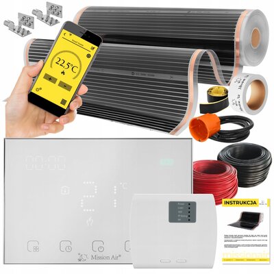 Folia grzewcza na podczerwień MISSION AIR Black Silver PTC 160W/m² 7m² szer. 100cm + regulator Gemini Biały WiFi