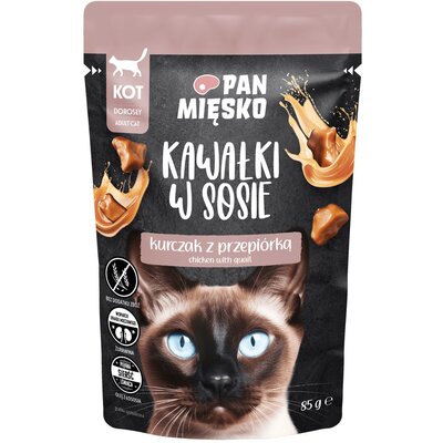 Karma dla kota PAN MIĘSKO Kawałki w sosie Kurczak z przepiórką 85 g