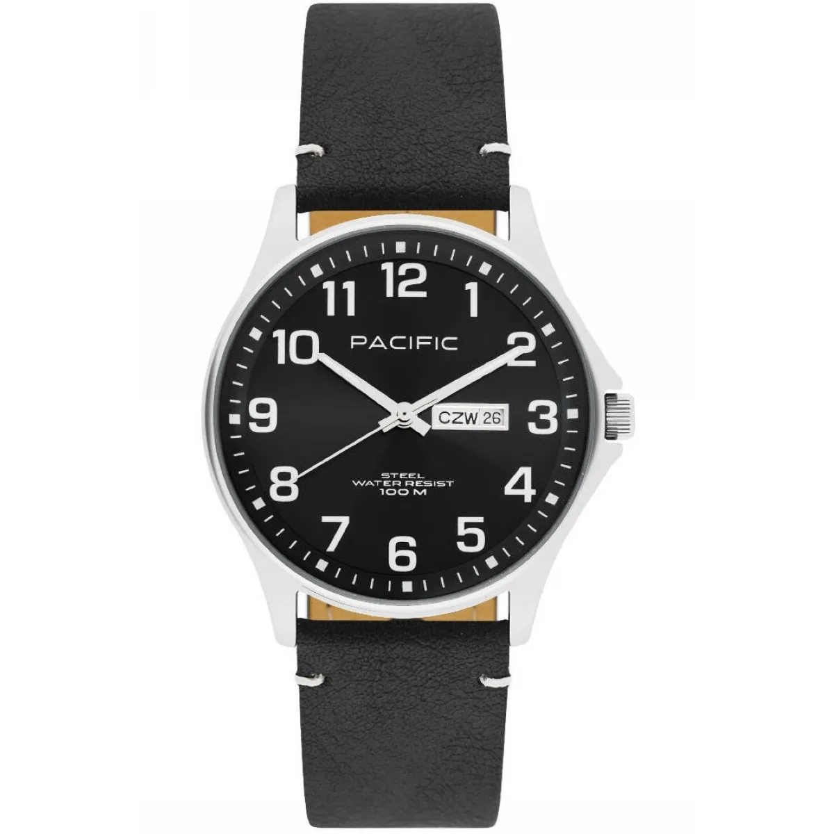 Srebrny męski zegarek na pasku PACIFIC SMA-1073D-03
