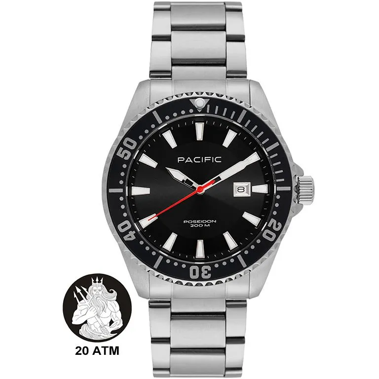 Pacific Poseidon SMPB-2001-01 czarny męski zegarek na bransolecie wodoodporny 200M