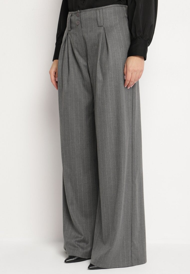Ciemnoszare Spodnie Garniturowe z Wiskozą o Szerokim Kroju z Kieszeniami Filolena