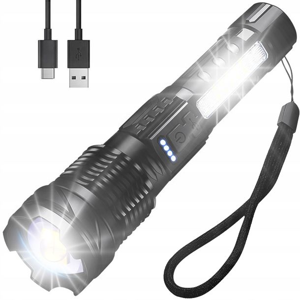 Latarka Taktyczna Led Mocna Akumulatorowa Szperacz Czerwona Niebieska Zoom