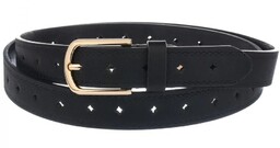 Pasek do spodni damski ażurkowy złota klamra 2,3cm czarny