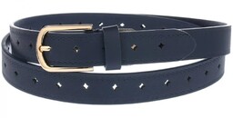 Pasek do spodni damski ażurkowy złota klamra 2,3cm granatowy