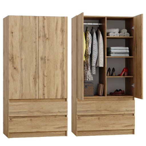 SZAFA DĄB WOTAN GARDEROBA DUŻA NA UBRANIA OTWIERANA SZUFLADY NOWOCZESNA 90cm