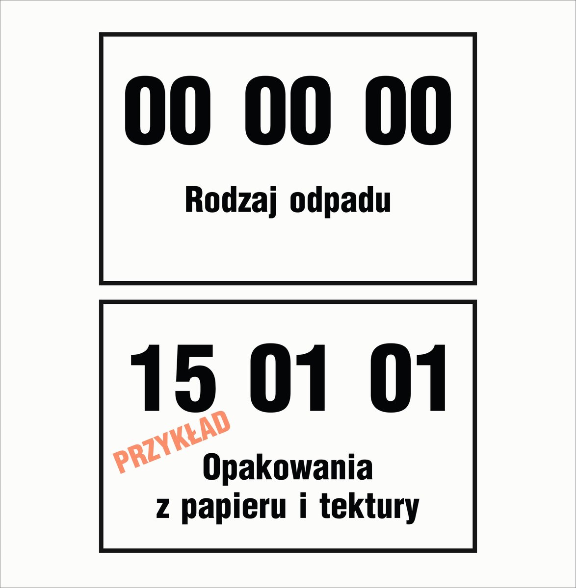 Tabliczka, płyta PCV - KOD ODPADU / RODZAJ ODPADU format 20x30cm