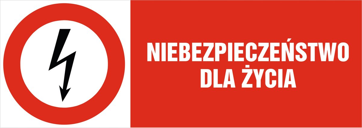 Naklejka pozioma zakazu: Niebezpieczeństwo dla życia 21x60cm