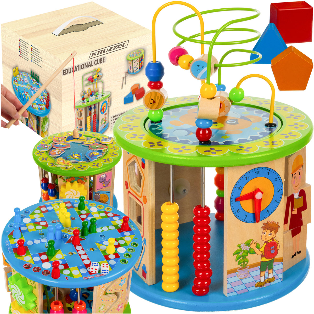 Drewniana Kostka Edukacyjna Sorter Montessori dla Dzieci 11w1 Labirynt Gra KRUZZEL