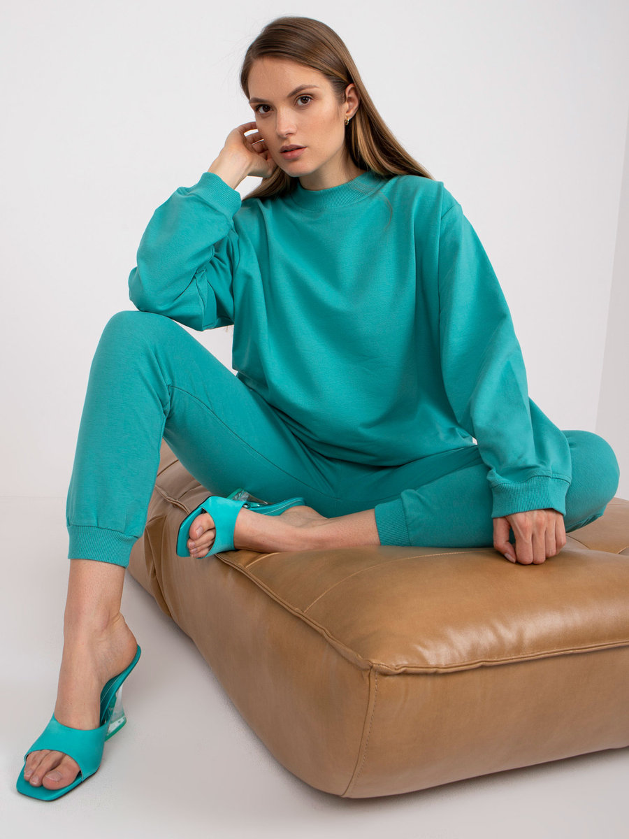 Turkusowa dresowa bluza basic o fasonie oversize -S/M