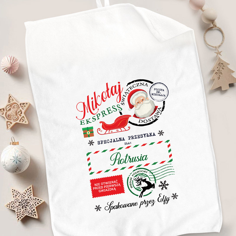 Świąteczny RĘCZNIK  z imieniem Paczka Mikołajkowa