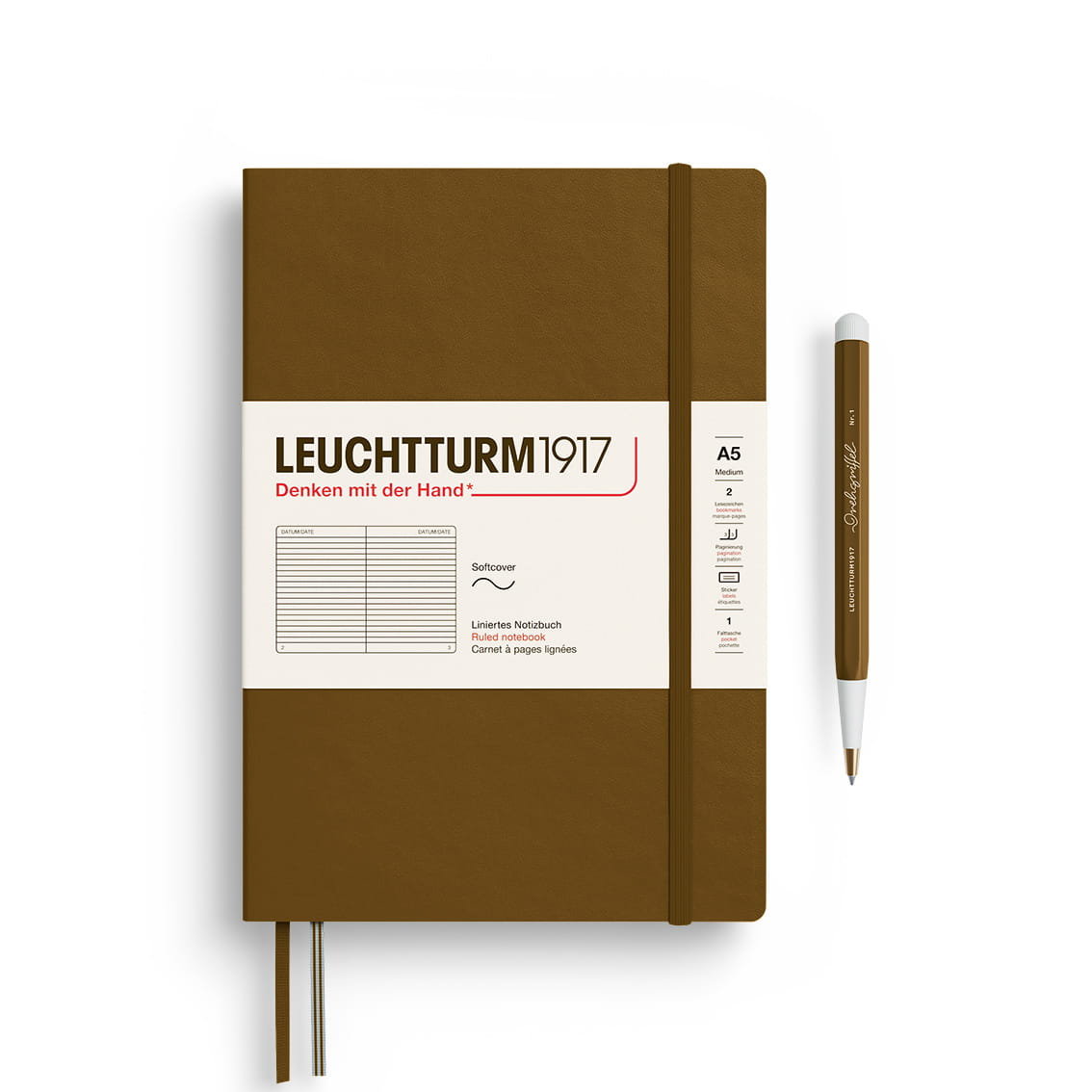 Notatnik Leuchtturm1917 Medium A5, miękka oprawa, linie, Spice Brown