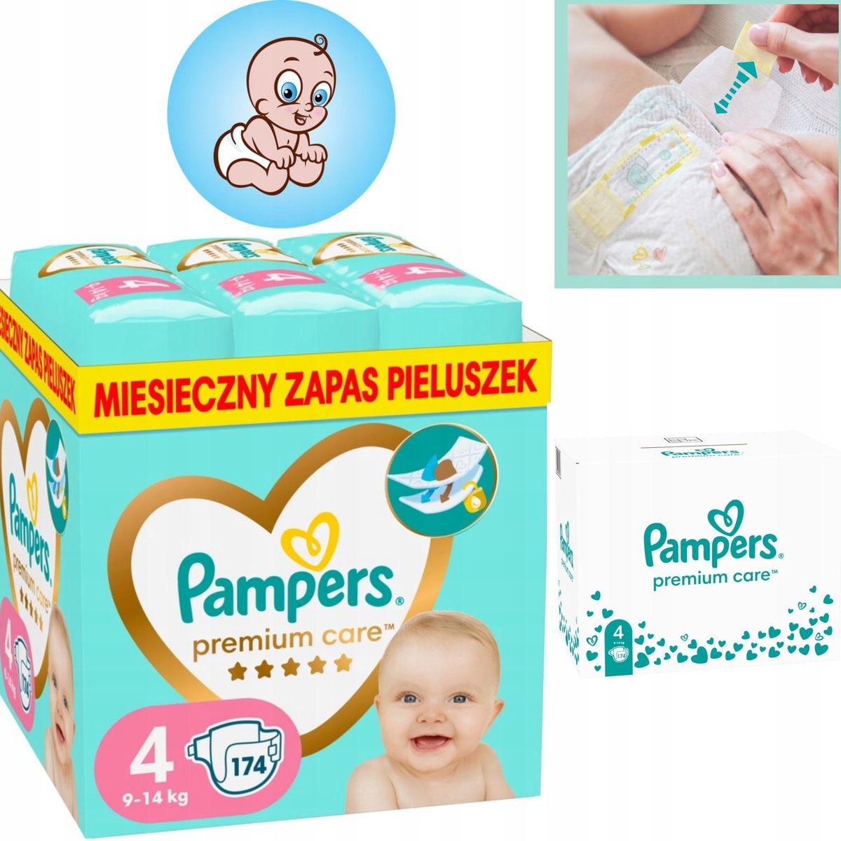 ZESTAW 174szt PIELUSZKI PAMPERS PIELUCHY PREMIUM CARE 4 BEZPIECZNE ATEST