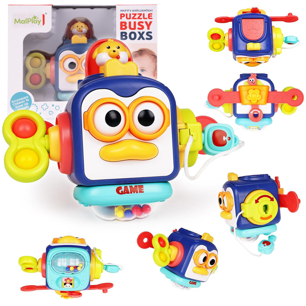 Kostka Sensoryczna Montessori Grzechotka Zabawka Ruchoma Edukacyjna 6w1