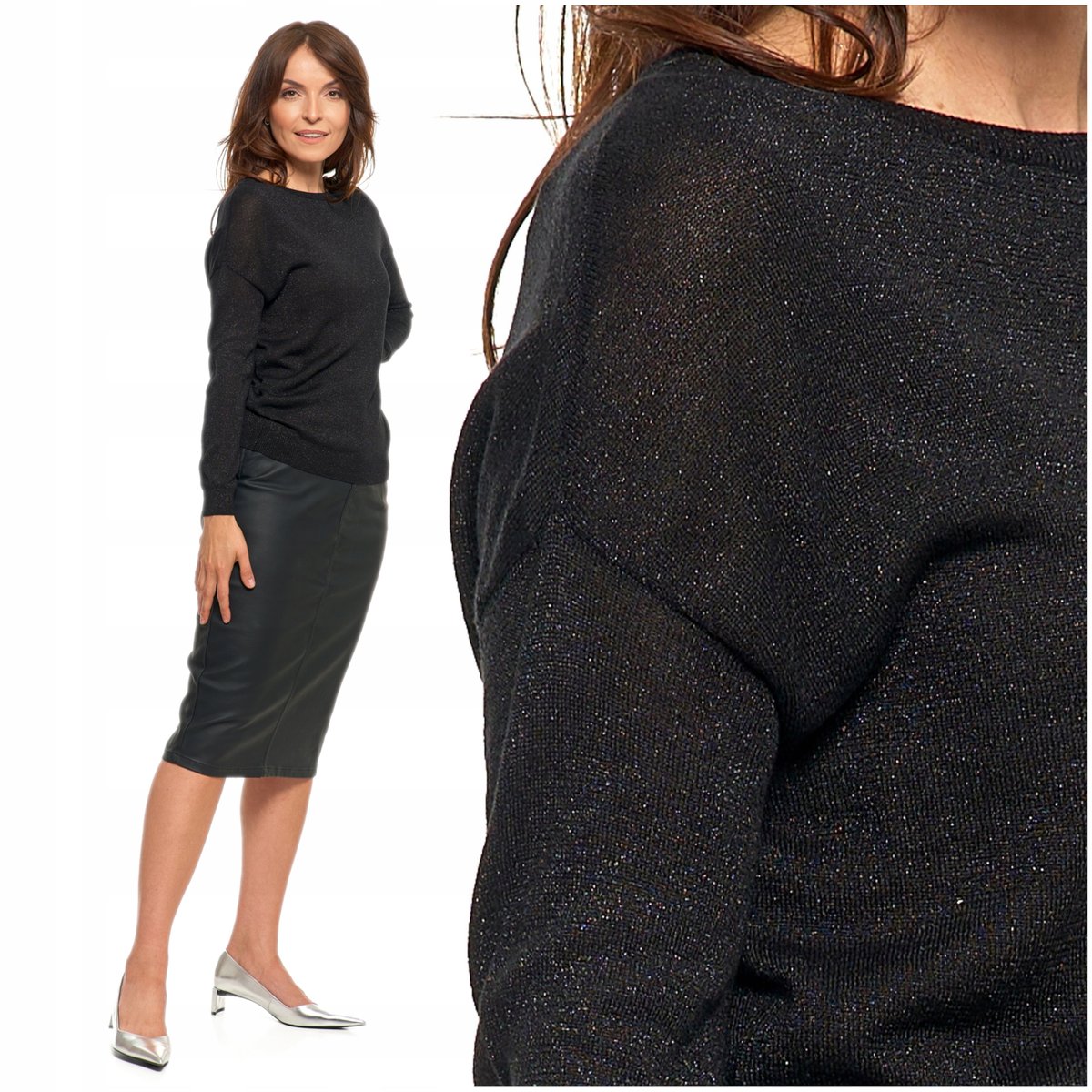 Sweter Damski Metalizowana Nić Elegancki Modny Cienki Lekki MORAJ L/XL