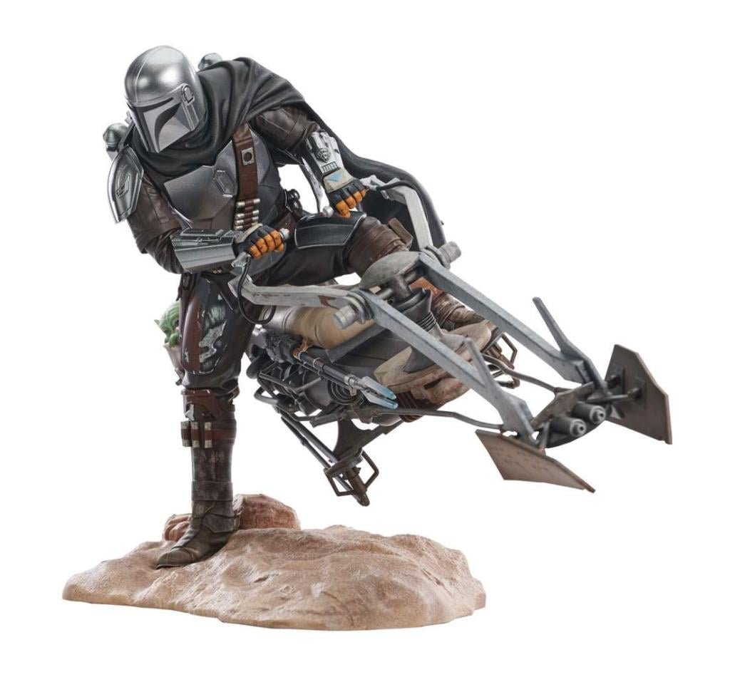 the mandalorian - din djarin with speeder - statue premier coll. 25cm
