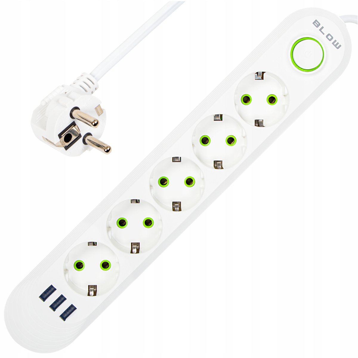 PRZEDŁUŻACZ LISTWA ZASILAJĄCA WŁĄCZNIK 3x USB 5 GNIAZD 3m