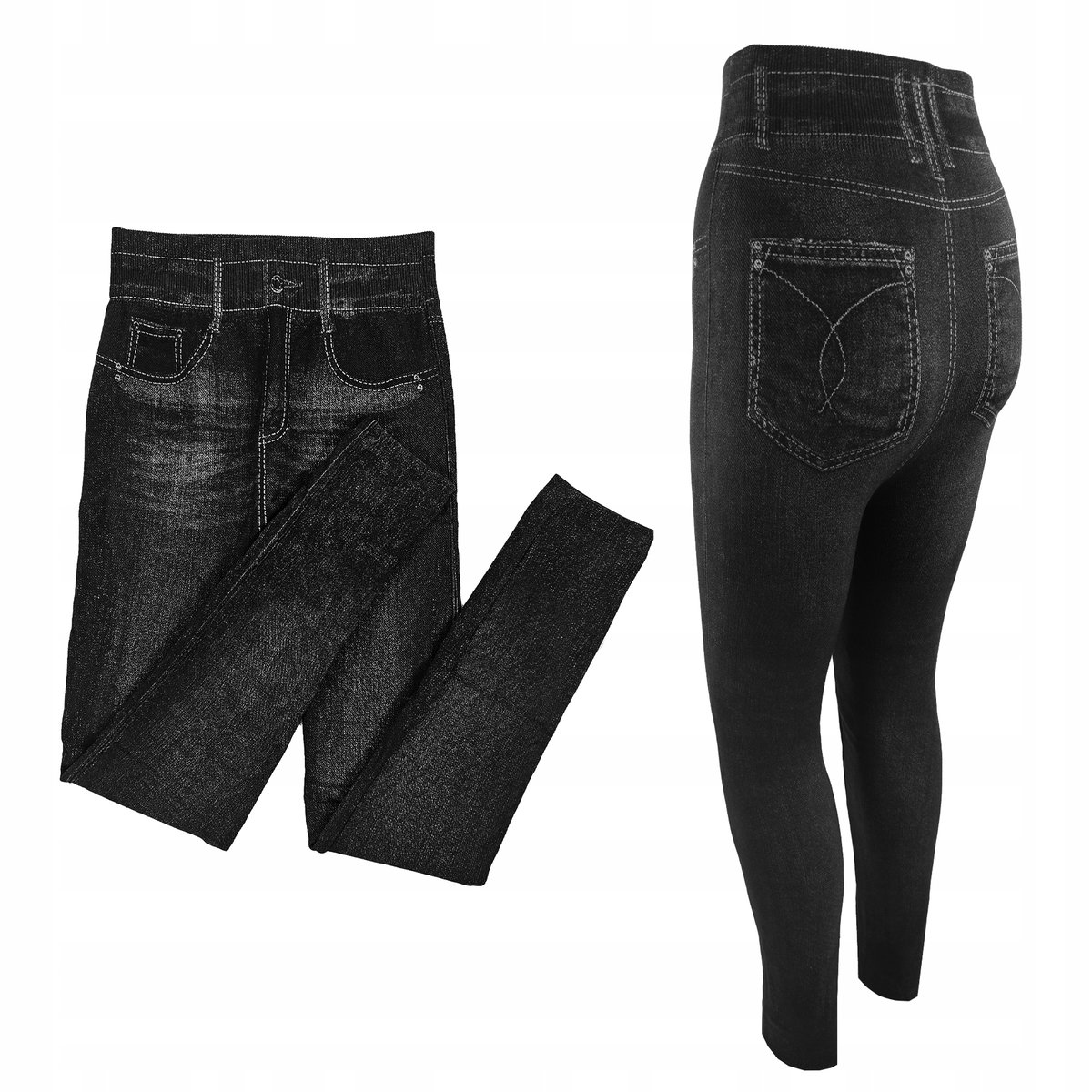 Legginsy Ocieplane Damskie Wzór Jeans Ciepłe Leginsy Modne Getry Lh