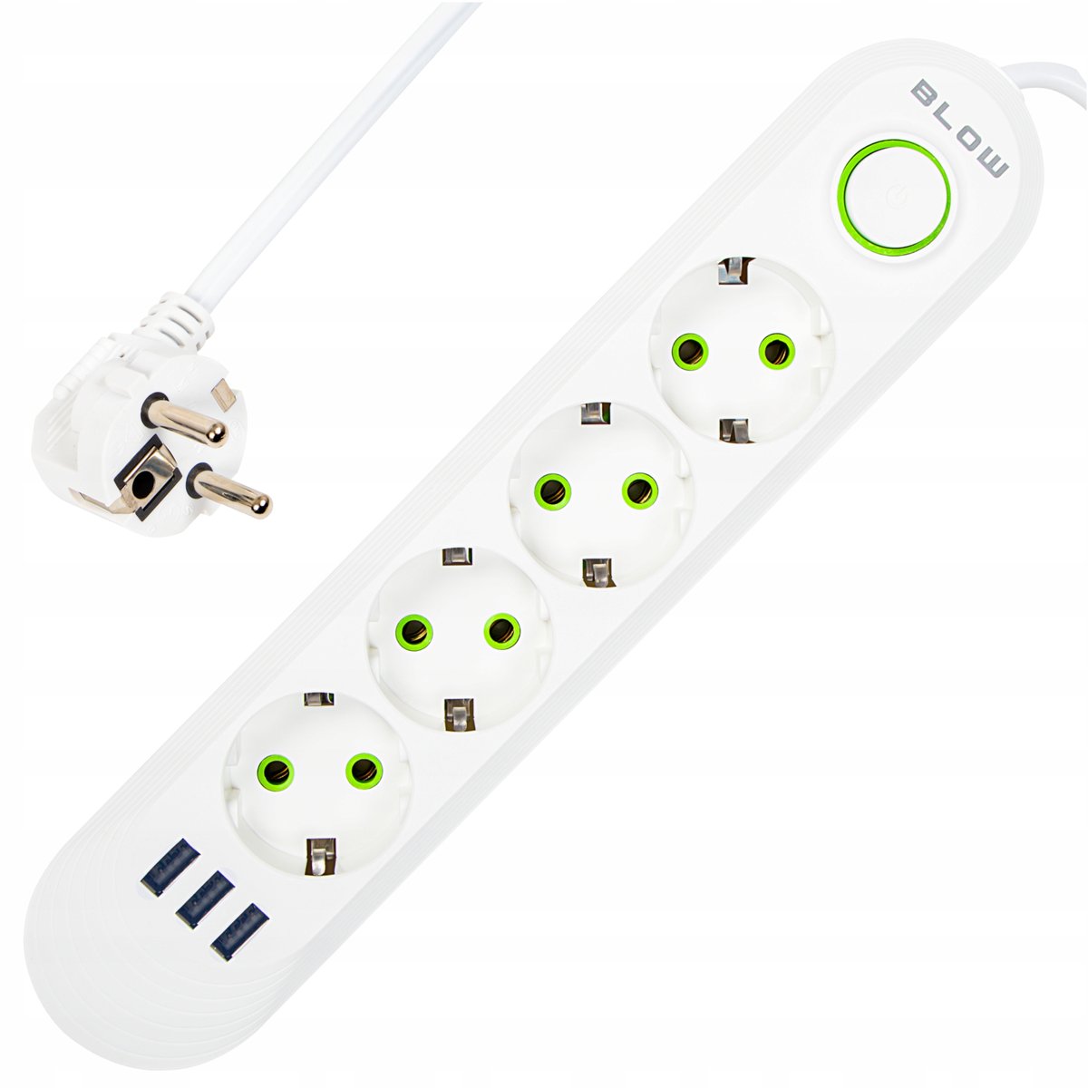 PRZEDŁUŻACZ LISTWA ZASILAJĄCA WŁĄCZNIK 3x USB 4 GNIAZDA 3m