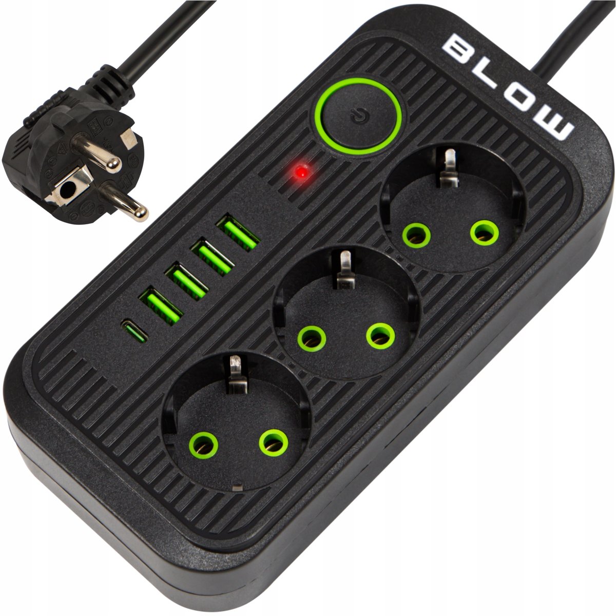 PRZEDŁUŻACZ LISTWA ZASILAJĄCA WŁĄCZNIK 4x USB 3 GNIAZDA 5m USB TYP-C