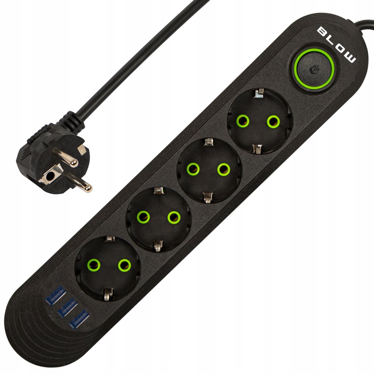 PRZEDŁUŻACZ LISTWA ZASILAJĄCA WŁĄCZNIK 3x USB 4 GNIAZDA 2m