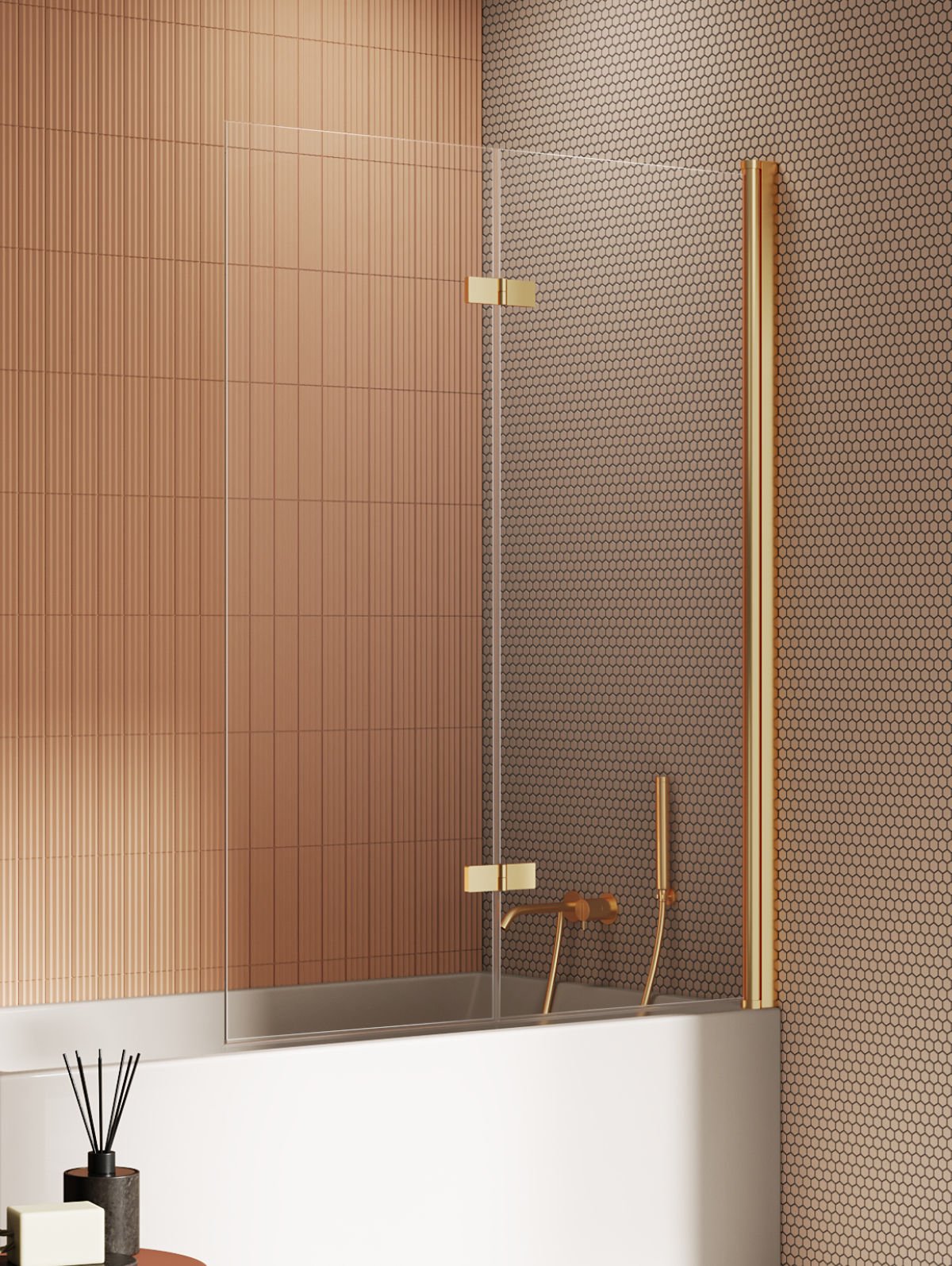 Parawan nawannowy New Trendy New Soleo 120x140 1-częściowy prawy złoty szczotkowany P-0176