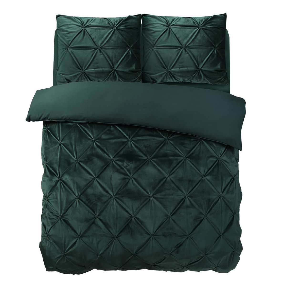 200x200/220 VELVET PINTUCK zielony aksamit kpl pościeli