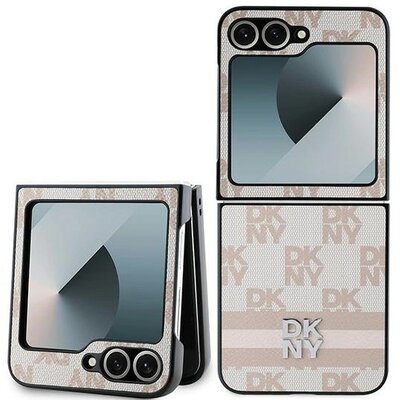DKNY Chequered Pattern Printed Stripes do Galaxy Z Flip 6 Różowy