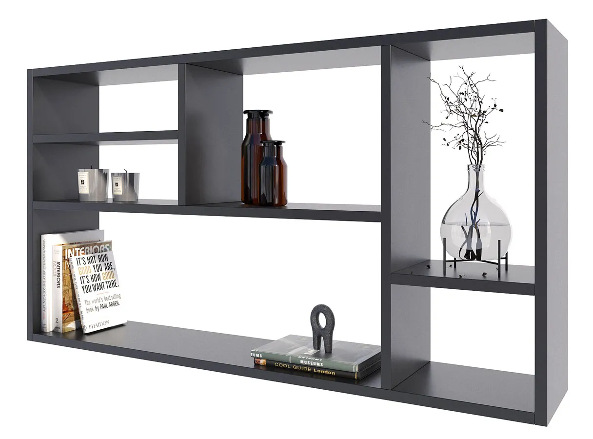 Czarna Półka Regał Wiszący Wielokomorowy S0-G43