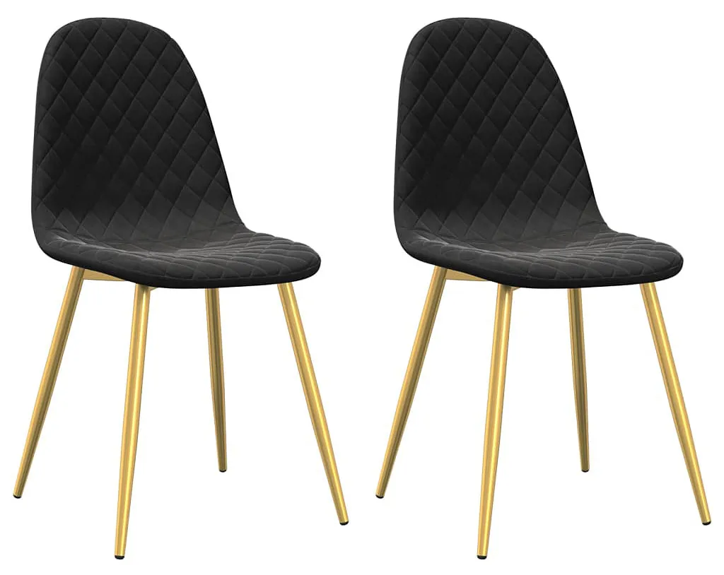 Zestaw 2 czarnych welurowych krzeseł ze złotym stelażem M0-E91