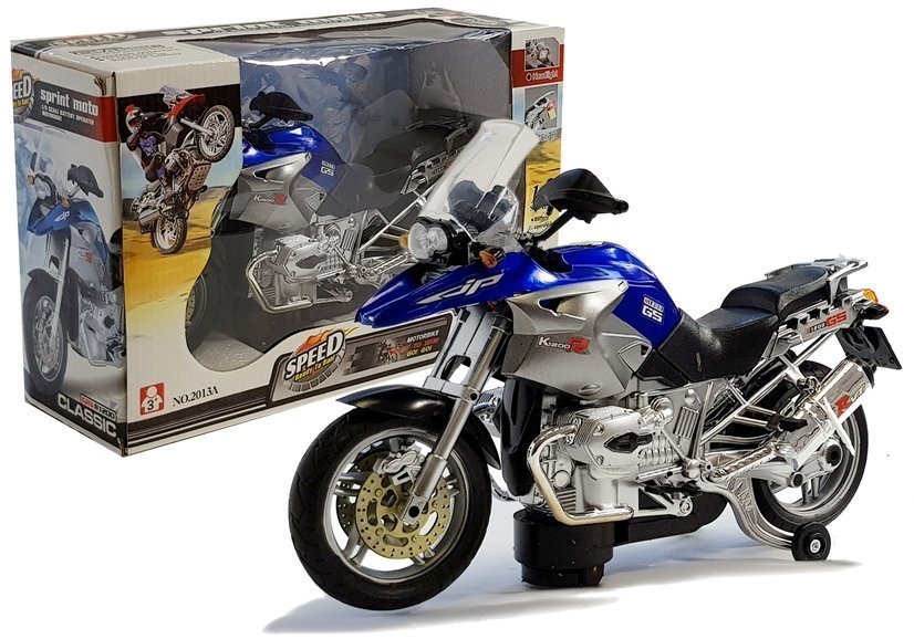 NA BATERIE MOTOCYKL ZE ŚWIATŁAMI I MUZYKĄ NIEBIESKI