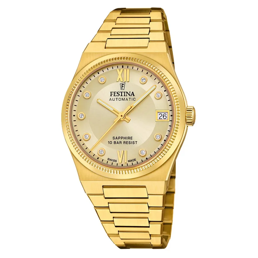 Festina Swiss Made 20033/2 Zegarek Damski Automatyczny ze złotą tarczą