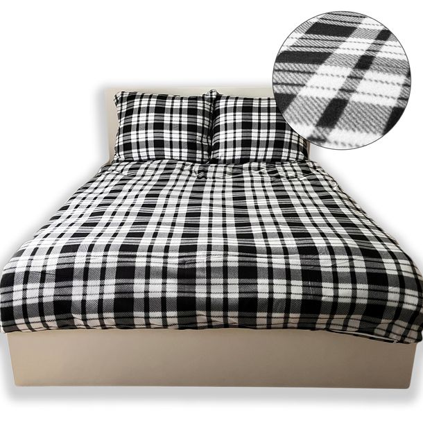 Komplet pościeli polarowej 160x200+70/80 gruba zimowa miękka POLAR Krata