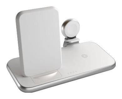 ZENS Aluminium 4w1 Stand Wireless Charger - bezprzewodowa stacja ładująca do trzech urządzeń (45W), z możliwością ładowanie czwartego urządzenia przez kabel (white)