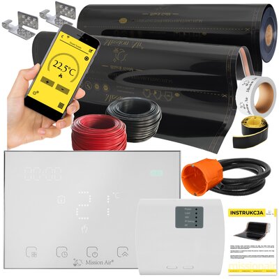 Folia grzewcza na podczerwień MISSION AIR 160 W/m2 Black Gold PTC 3m2 (3m x 100cm) + regulator Gemini Biały Wi-Fi | Bezpłatny transport