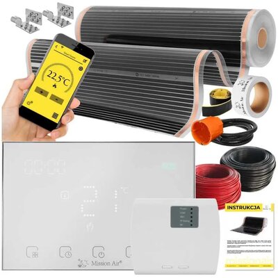 Folia grzewcza na podczerwień MISSION AIR 160 W/m2 Black Silver 5 m2 (5 m x 100 cm) + regulator Gemini Biały WiFi | Bezpłatny transport
