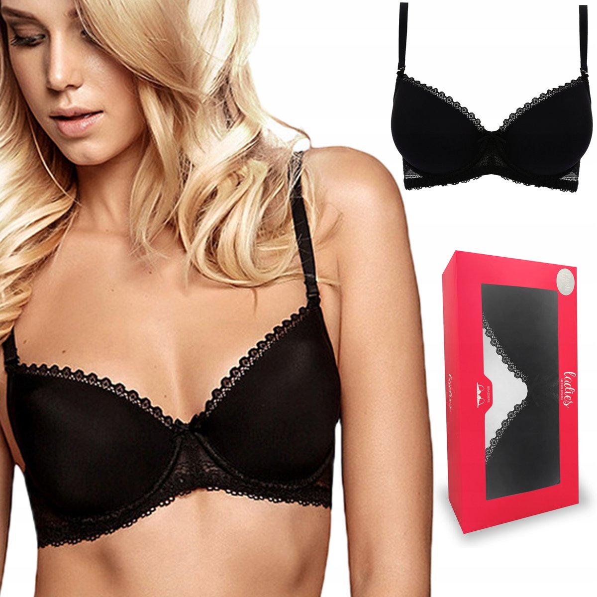 Henderson Kassidy, Biustonosz Push Up, Czarny, 65C