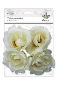 Materiałowe róże 3D 75mm białe na druciku 4szt