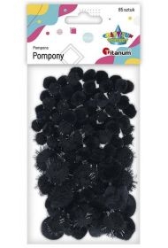Pompony akrylowe i brokatowe 85szt czarne