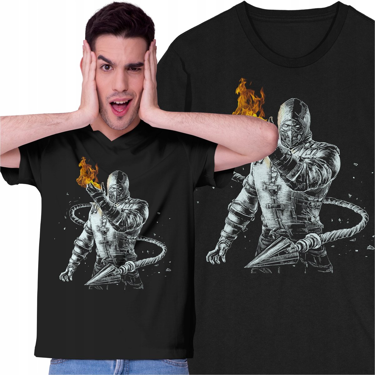Koszulka Scorpion Mortal Kombat Skorpion Retro Gra Bijatyka Ogień