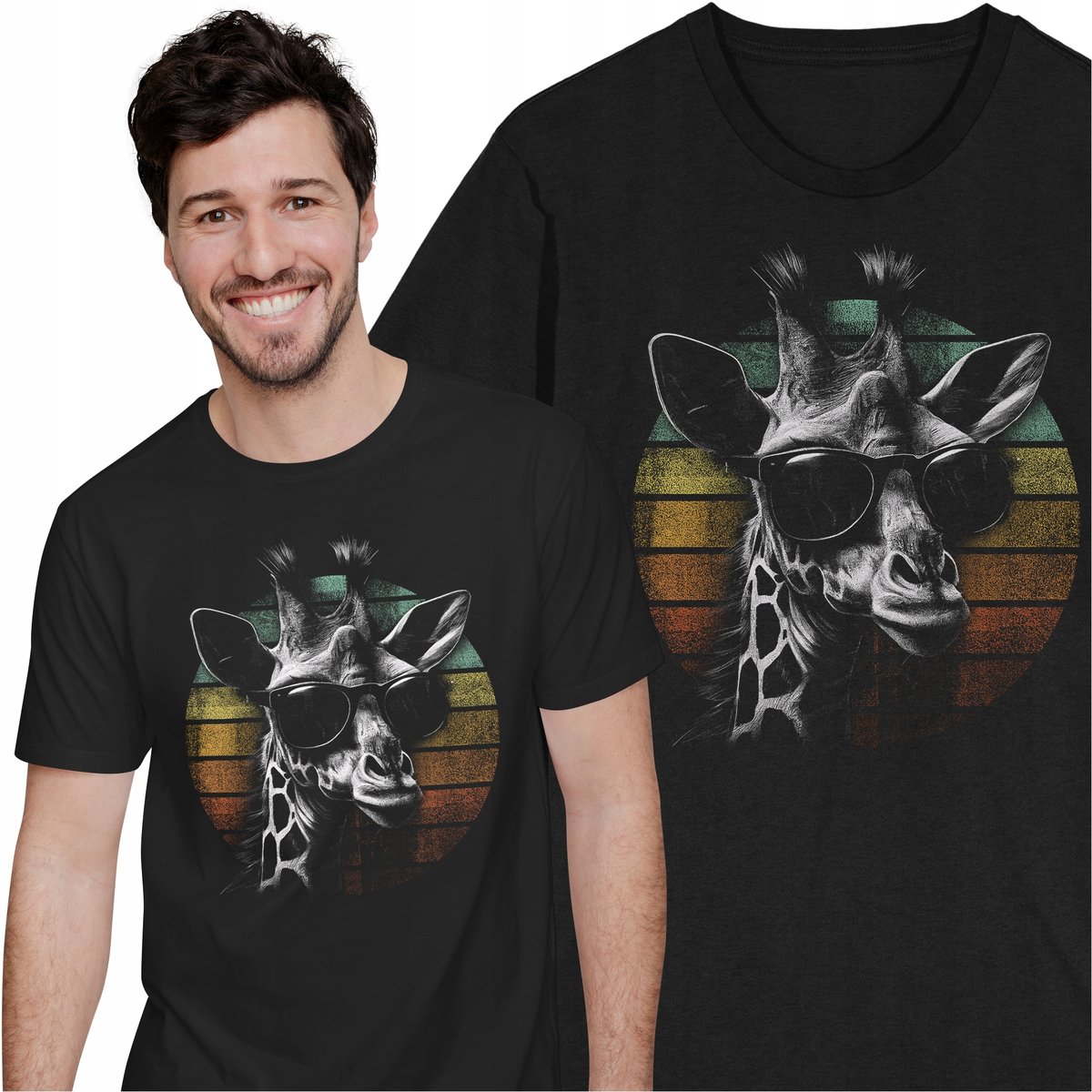 Koszulka Żyrafa Afryka Sawanna Zwierzęta Zoo Retro Okulary Przeciwsłoneczne