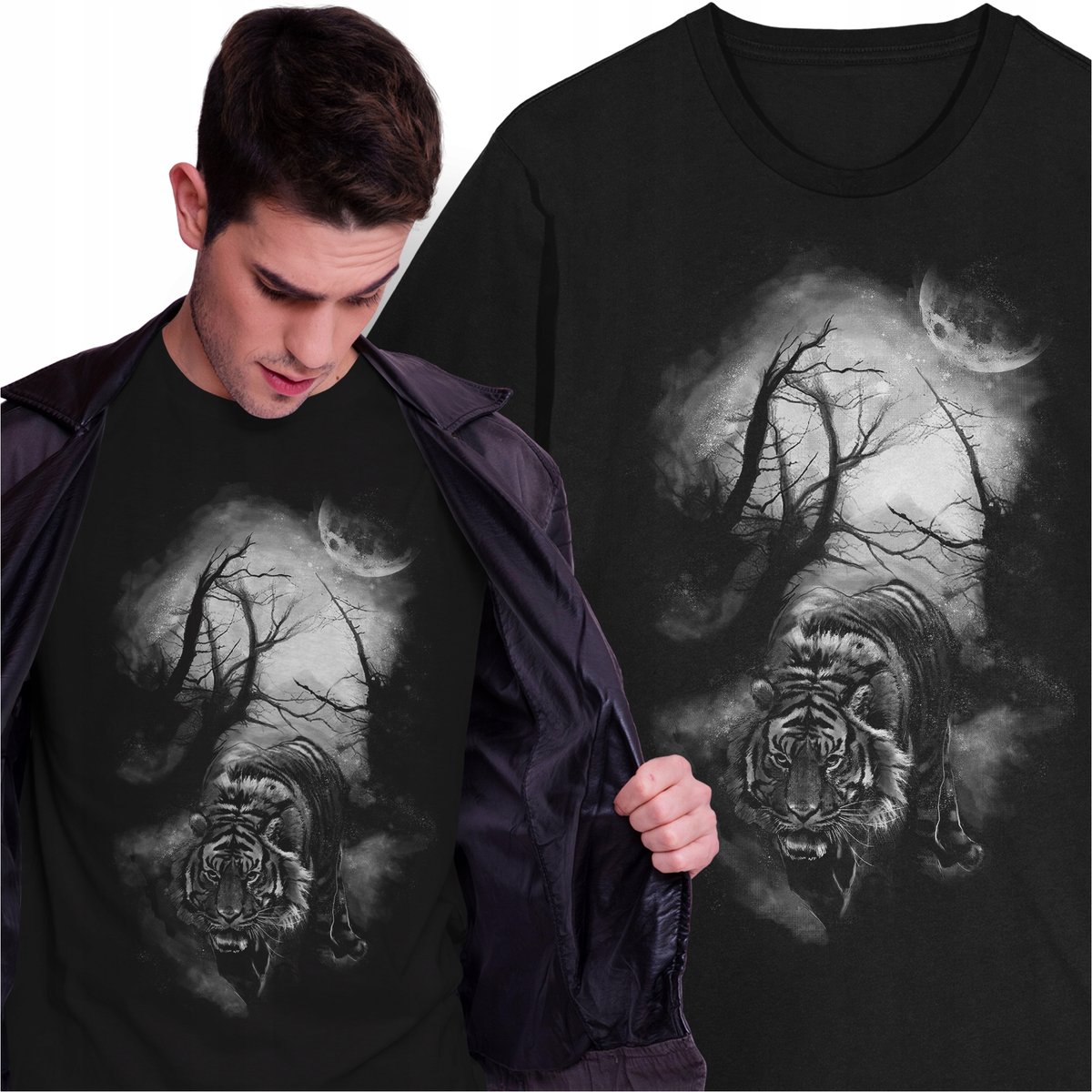 Koszulka Tygrys Zwierzęta Natura Środowisko Las Dżungla Księżyc