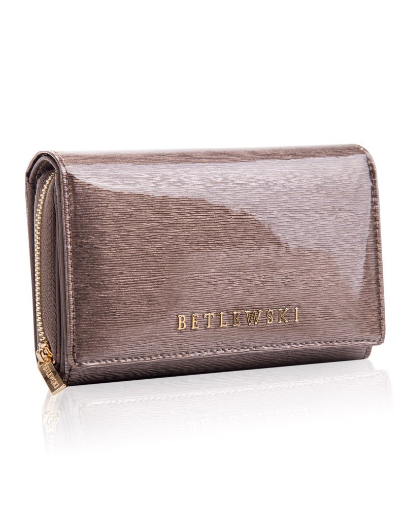 Betlewski, Portfel skórzany damski, szary, 10,5x16 cm