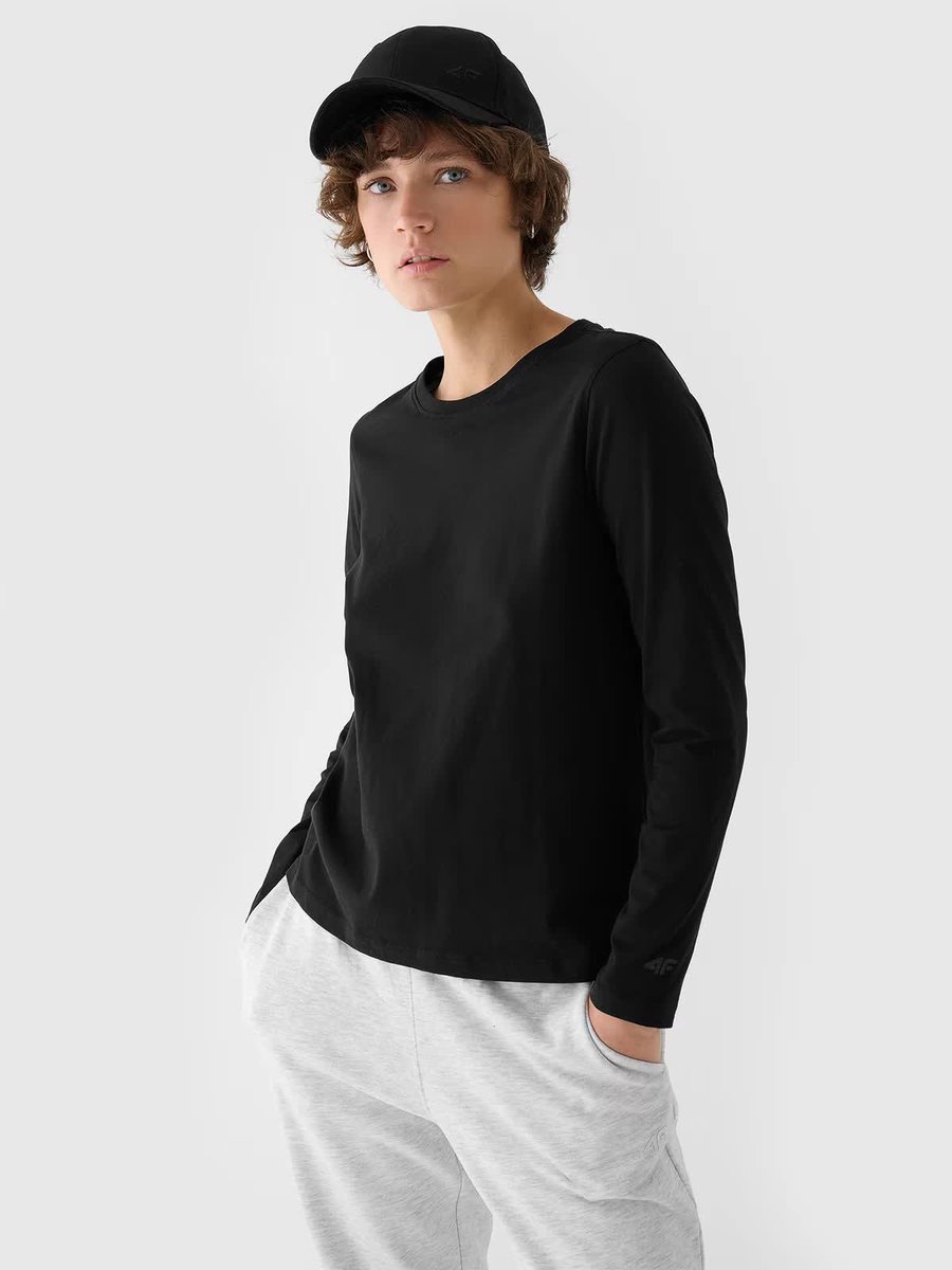 Longsleeve oversize gładki damski 4F 4FWMM00TLONF431-20S Czarny