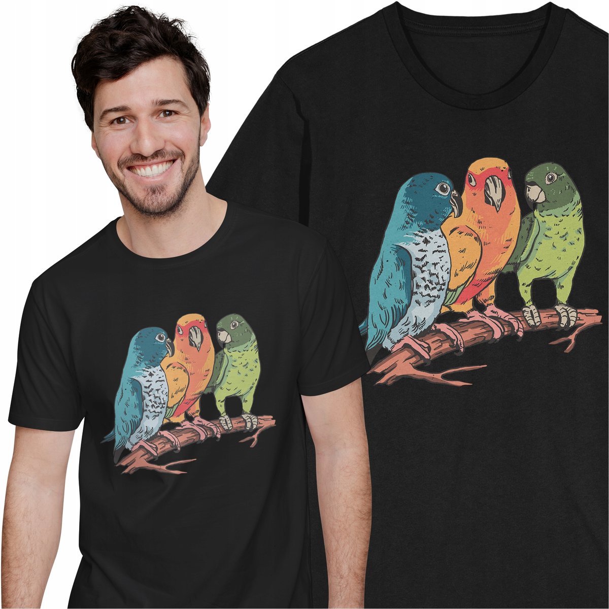 Koszulka Trzy Papugi Kolorowa Papuga Ptaki Zwierzęta