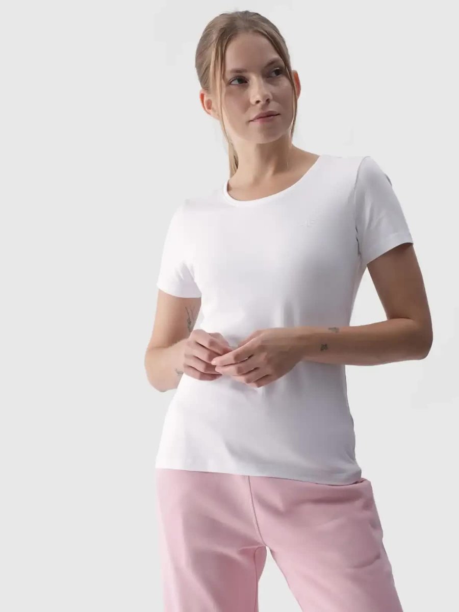 T-shirt slim gładki damski 4F 4FWMM00TTSHF1845-10S Biały