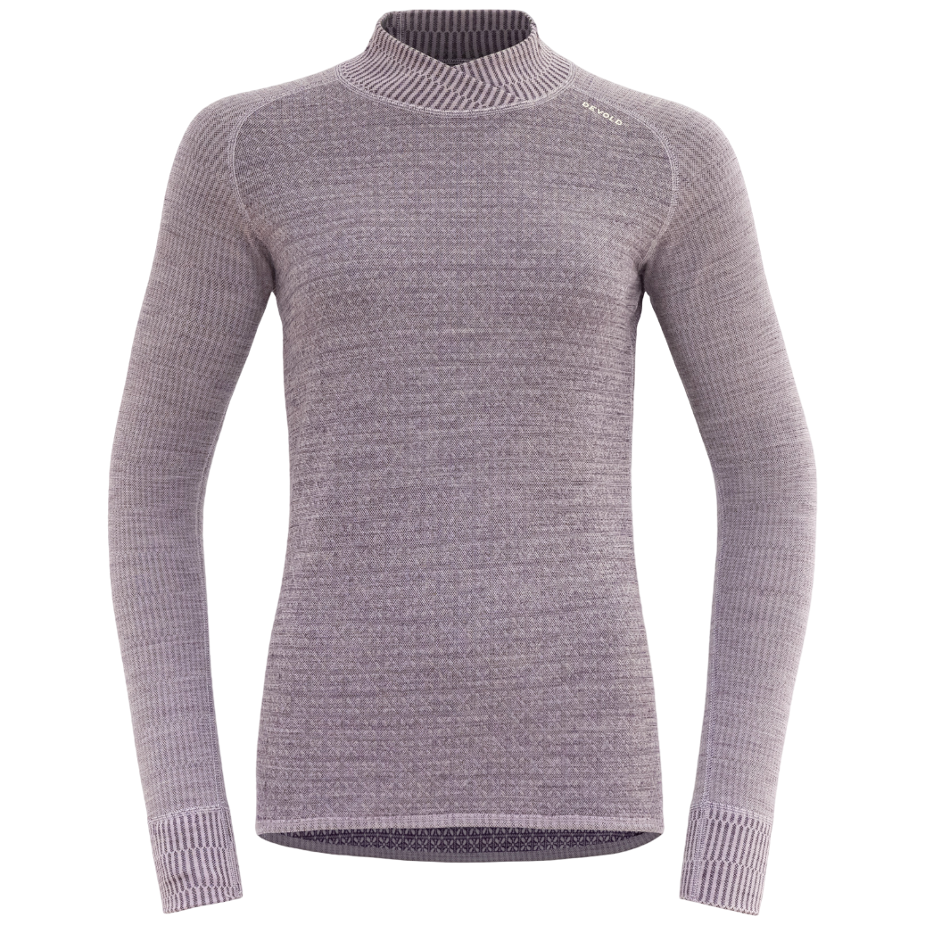 Damska koszulka Devold Kvitegga Merino 230 Cross Neck Rozmiar: L / Kolor: fioletowy